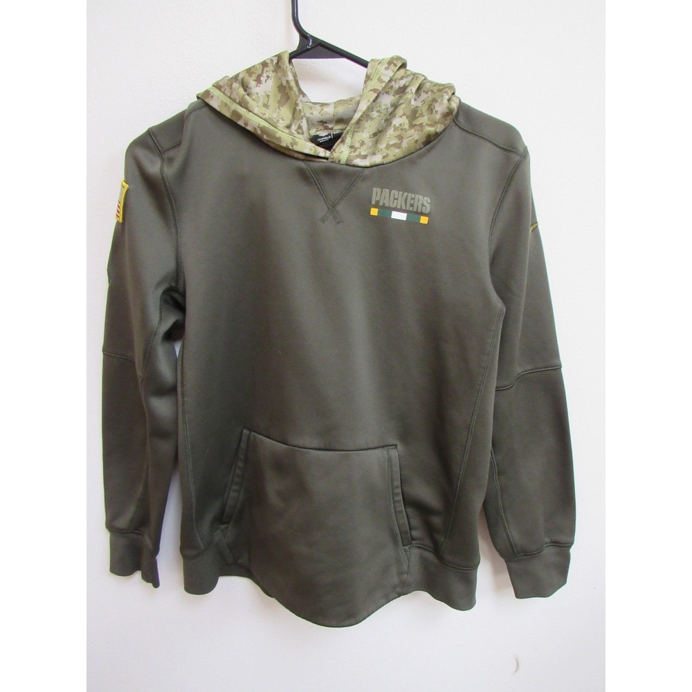 Nike‎ Green Bay Packers Salute to Service Hoodie Kids Large Olive Green Camo USA